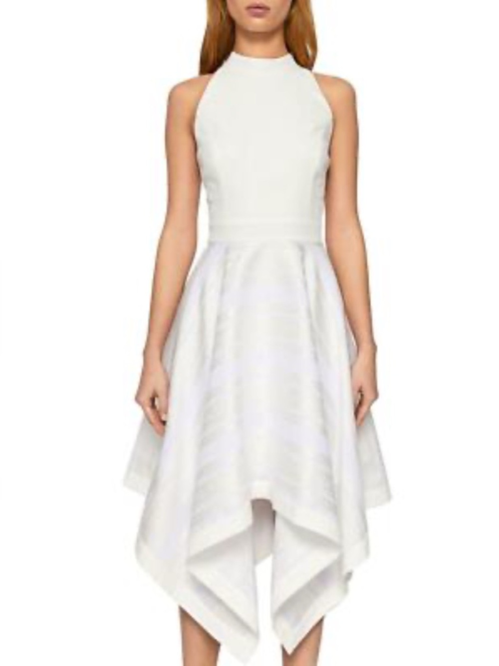 TED BAKER AYESAA WHITE DRAPED HANDKERCHIEF HEM MIDI Dress